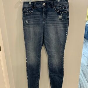 INC International Concepts Blue Skinny Jeans with Distressed Studded Details